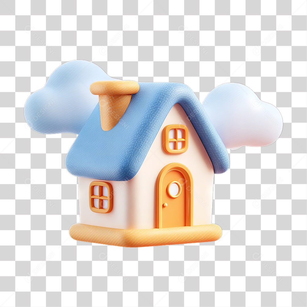 Ícone 3D Desenho de uma Casa com Nuvens PNG Transparente