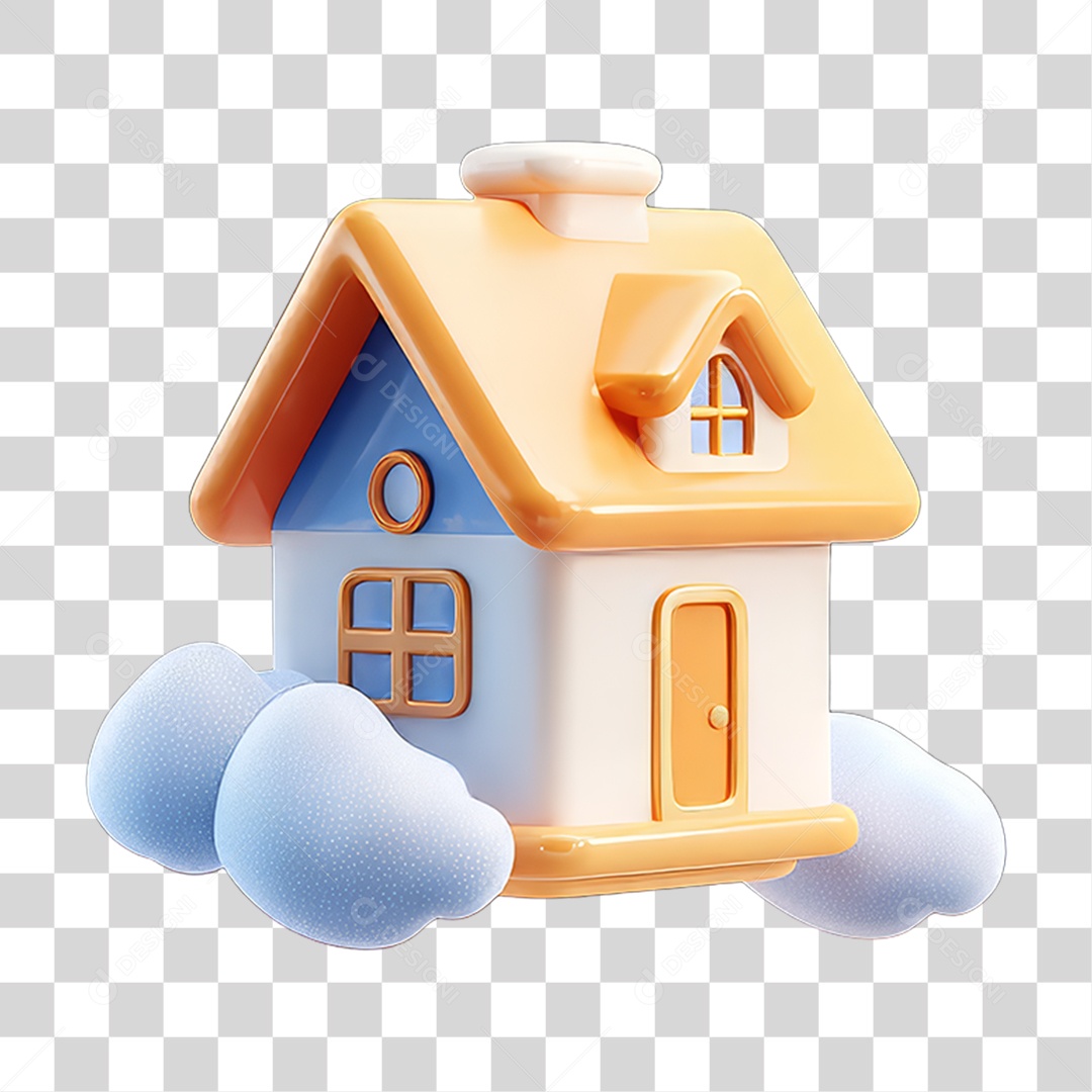 Ícone 3D Desenho de uma Casa com Nuvens PNG Transparente