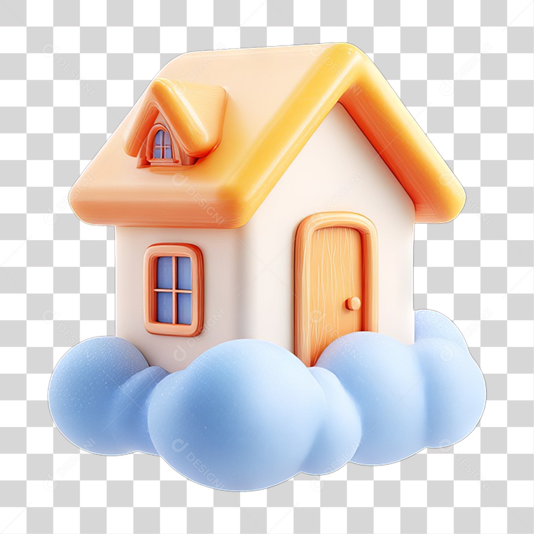 Ícone 3D Desenho de uma Casa com Nuvens PNG Transparente
