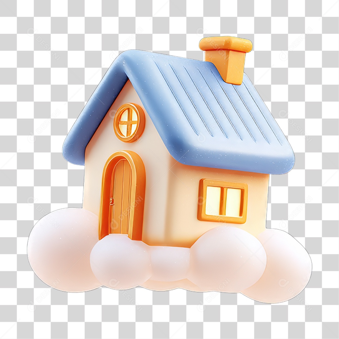 Ícone 3D Desenho de uma Casa com Nuvens PNG Transparente