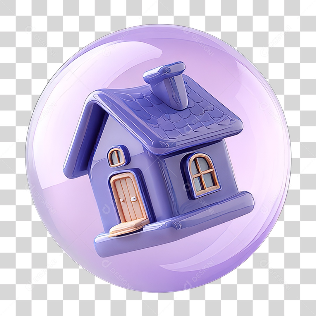 Ícone 3D Desenho de uma Casa Flutuando em uma Bolha PNG Transparente