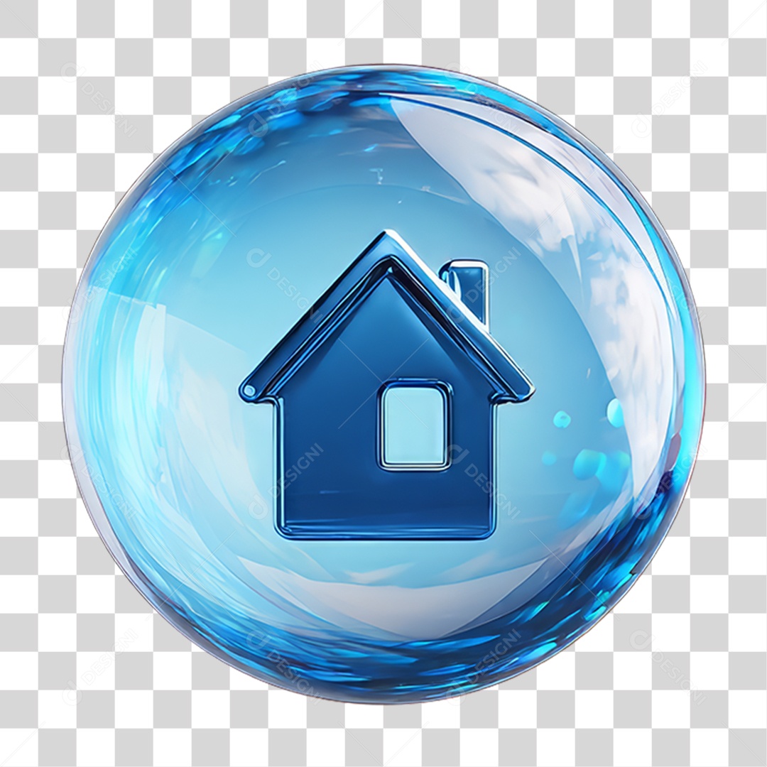 Ícone 3D de uma Casa Flutuando em uma Bolha PNG Transparente