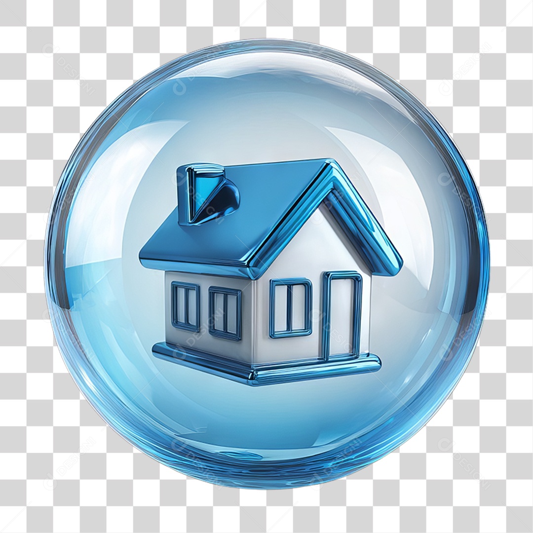 3D Icon of a House Floating in a Transparent PNG Bubble