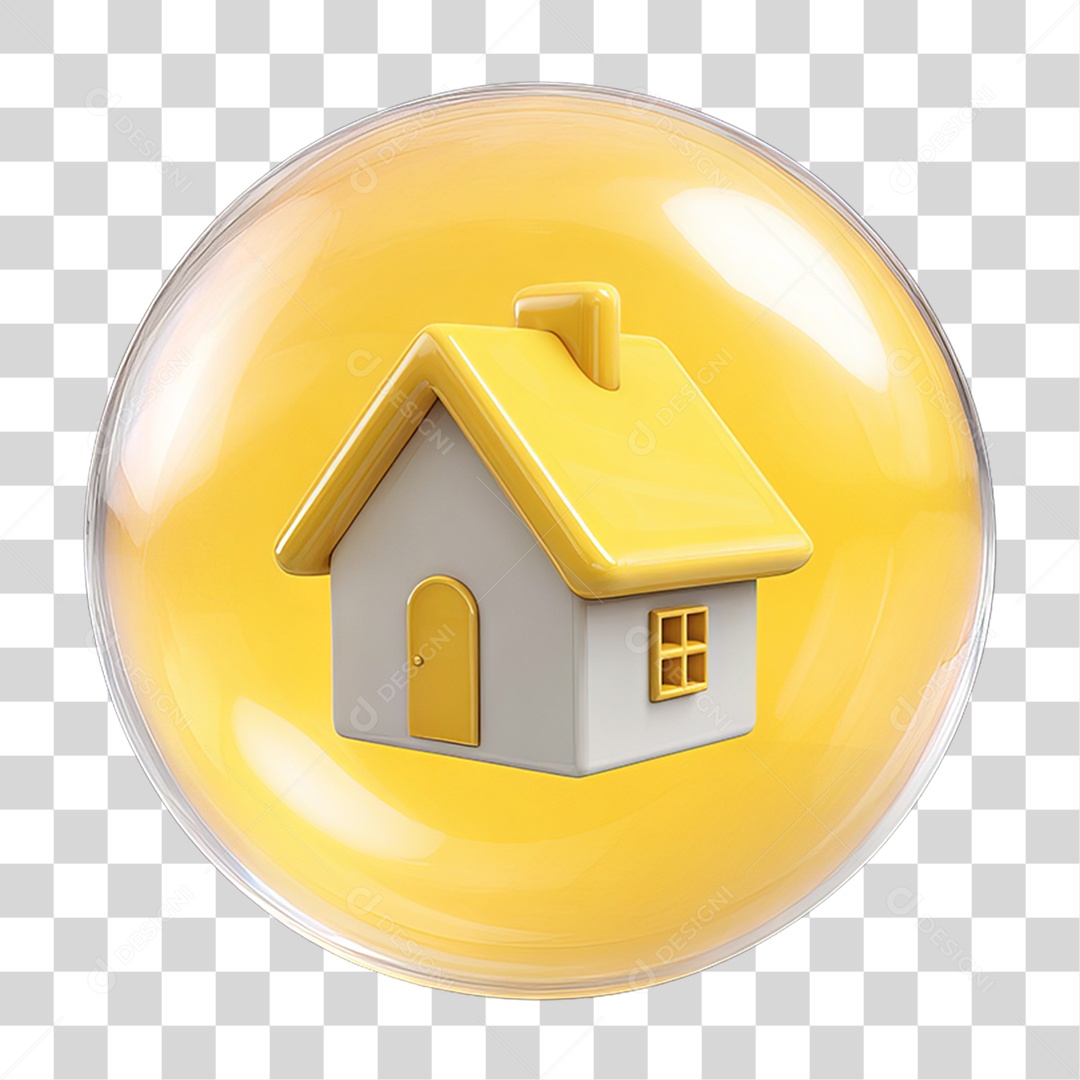 Ícone 3D de uma Casa Flutuando em uma Bolha PNG Transparente