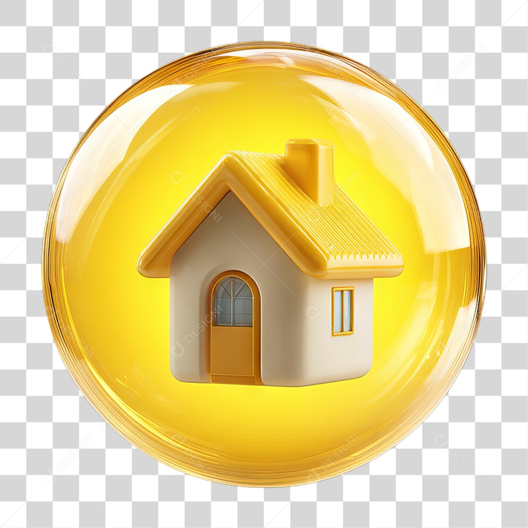 Ícone 3D de uma Casa Flutuando em uma Bolha PNG Transparente