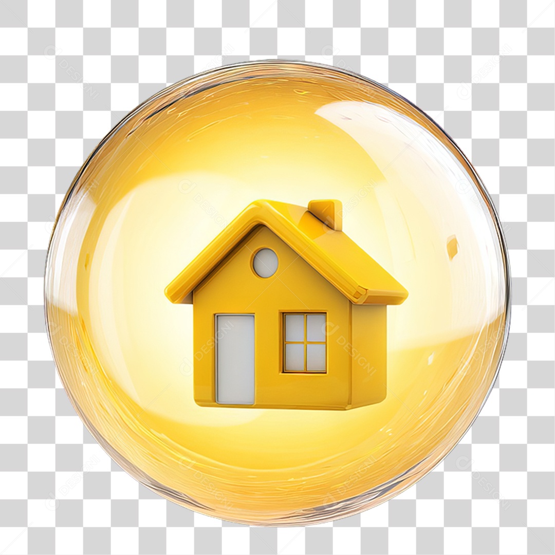 Ícone 3D de uma Casa Flutuando em uma Bolha PNG Transparente