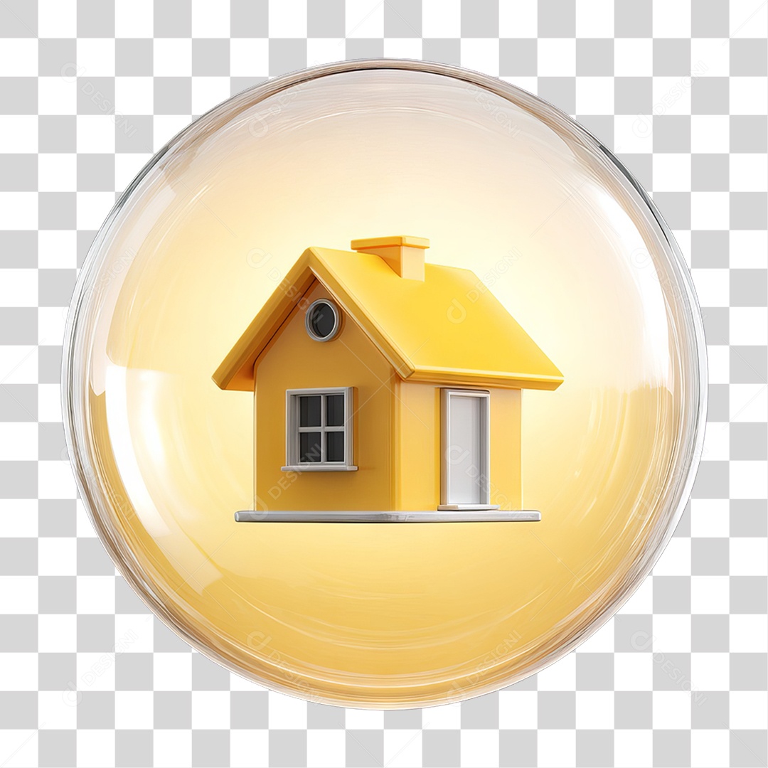 Ícone 3D de uma Casa Flutuando em uma Bolha PNG Transparente