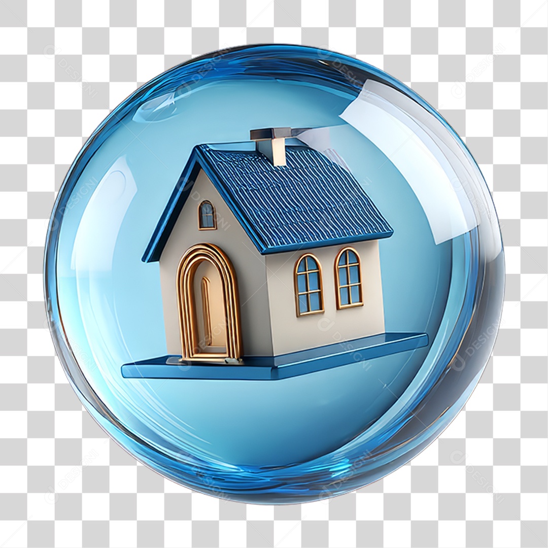 Ícone 3D de uma Casa Flutuando em uma Bolha PNG Transparente