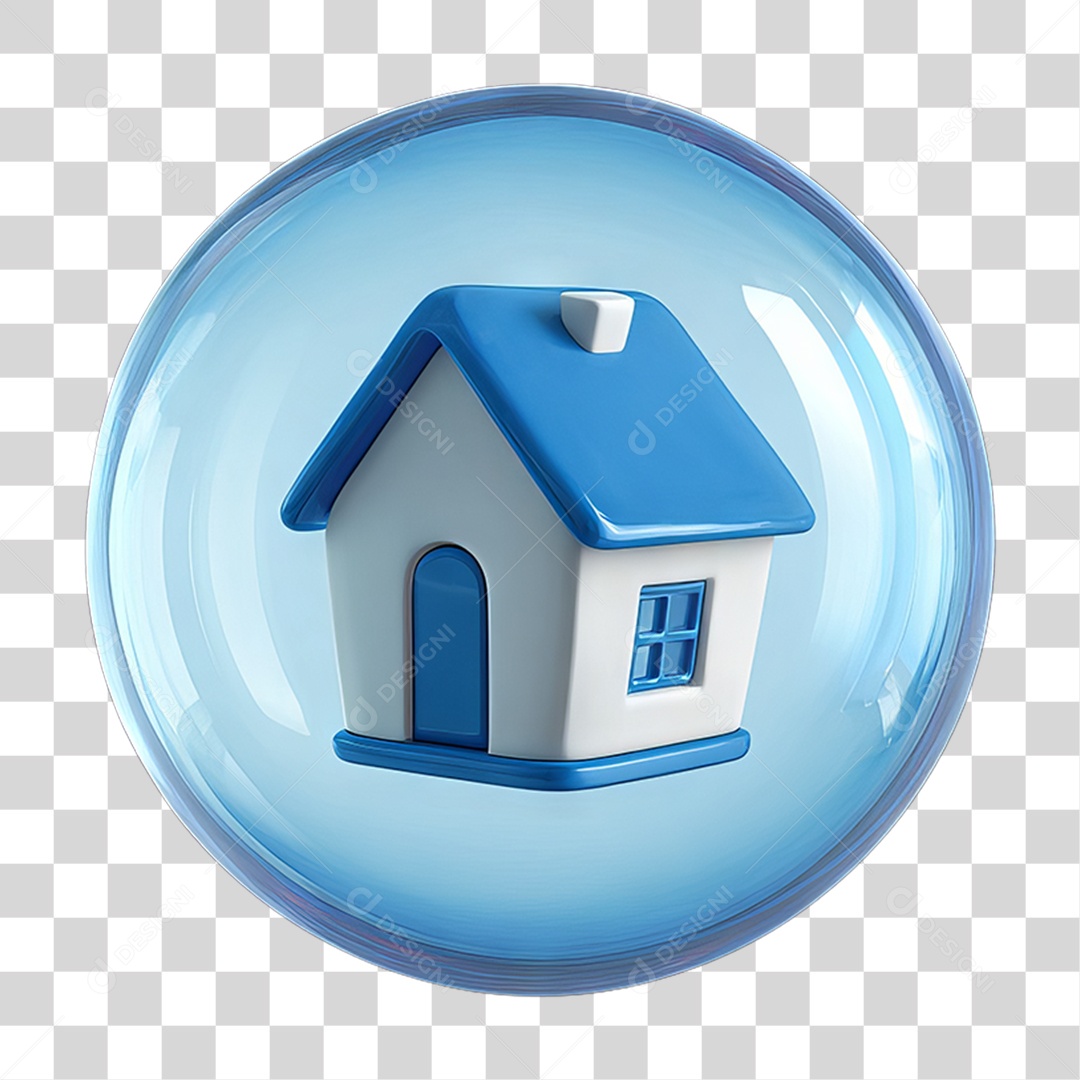 Ícone 3D de uma Casa Flutuando em uma Bolha PNG Transparente
