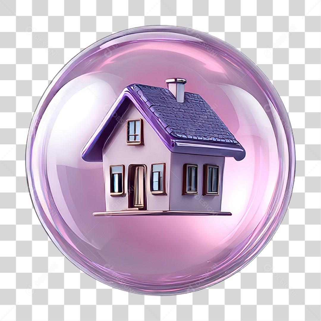 Ícone 3D de uma Casa Flutuando em uma Bolha PNG Transparente