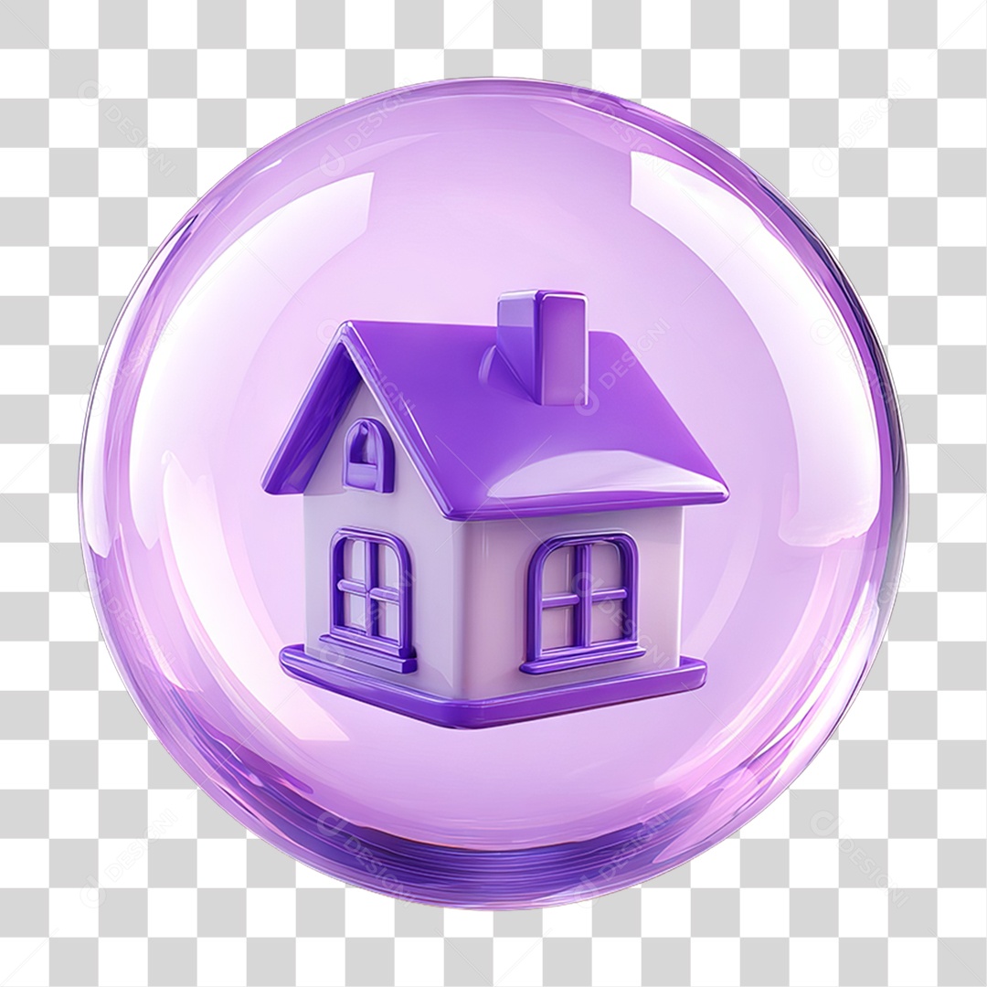 Ícone 3D de uma Casa Flutuando em uma Bolha PNG Transparente