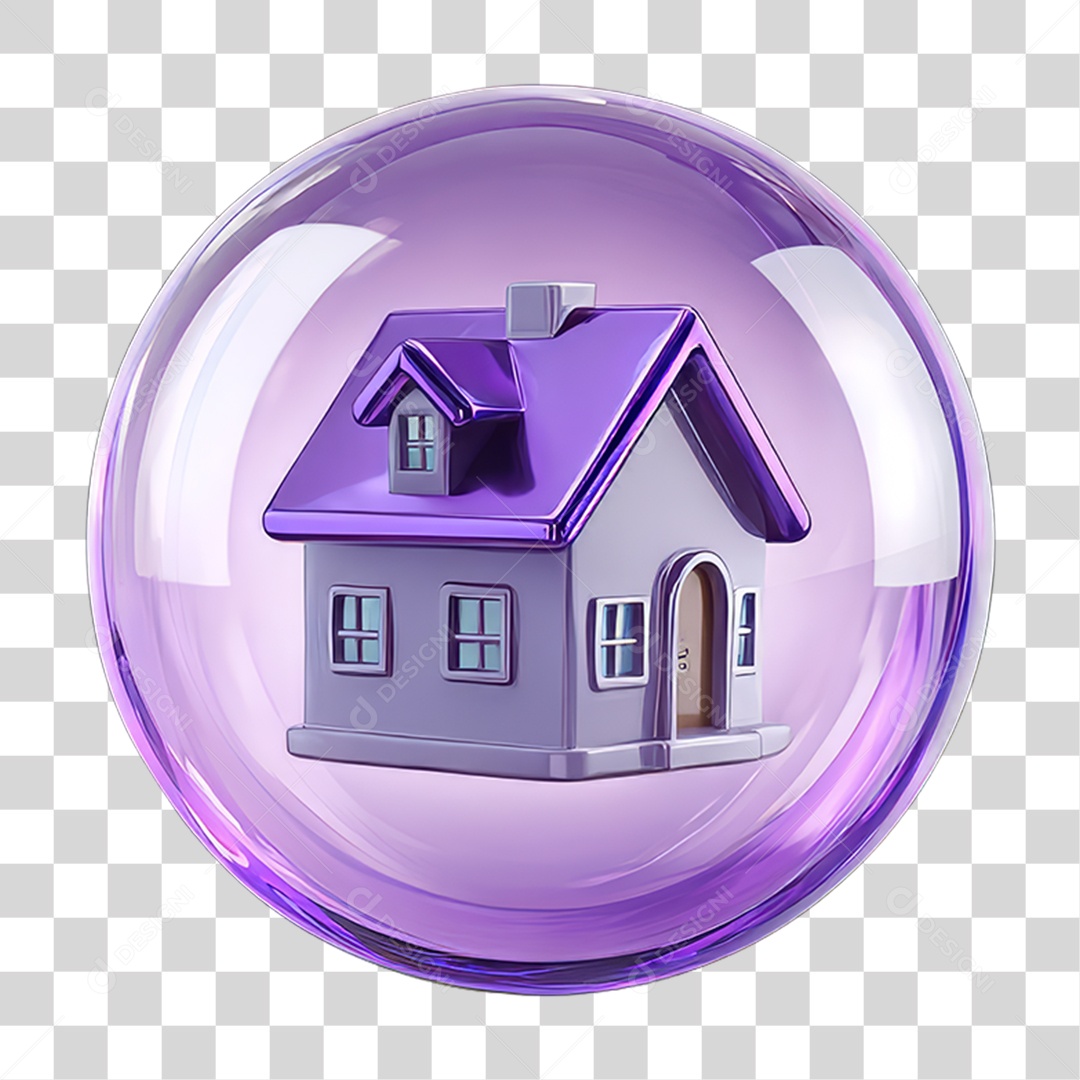 Ícone 3D de uma Casa Flutuando em uma Bolha PNG Transparente