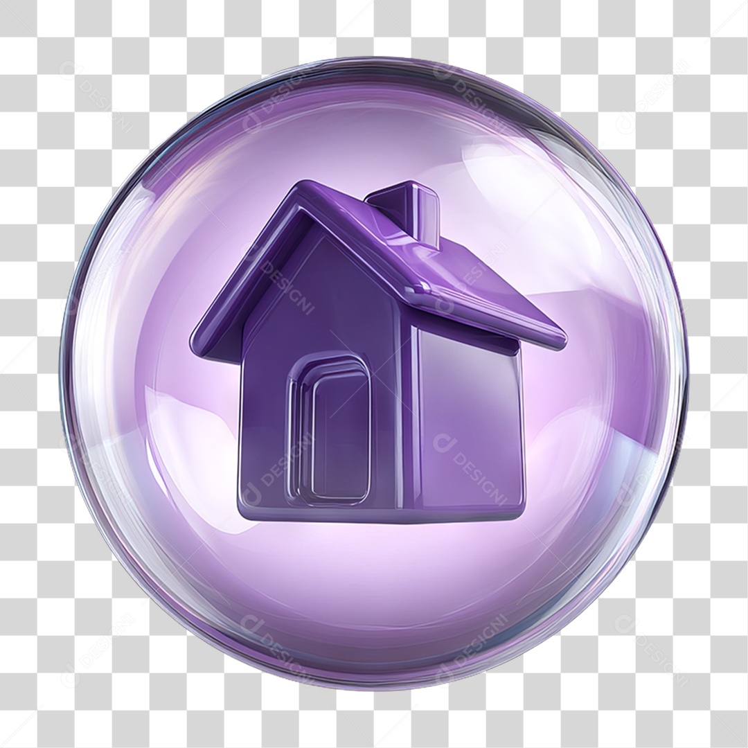 Ícone 3D de uma Casa Flutuando em uma Bolha PNG Transparente