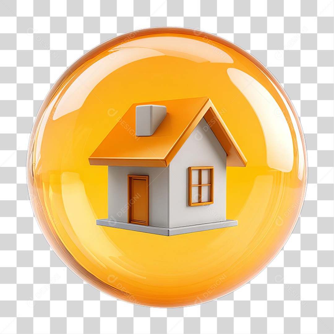Ícone 3D de uma Casa Flutuando em uma Bolha PNG Transparente
