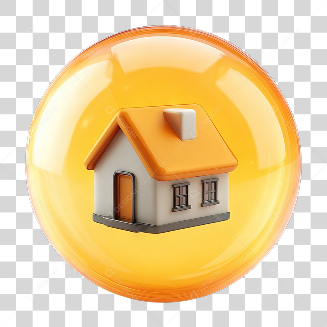 Ícone 3D de uma Casa Flutuando em uma Bolha PNG Transparente