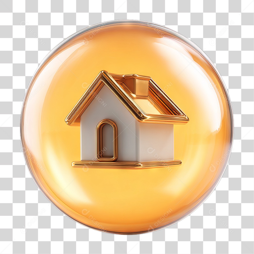 Ícone 3D de uma Casa Flutuando em uma Bolha PNG Transparente