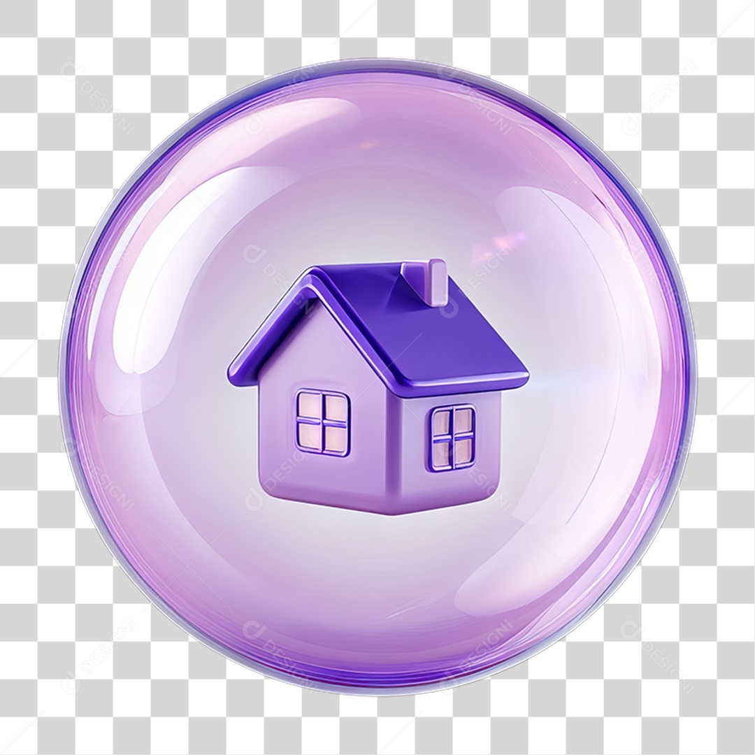 Ícone 3D de uma Casa Flutuando em uma Bolha PNG Transparente