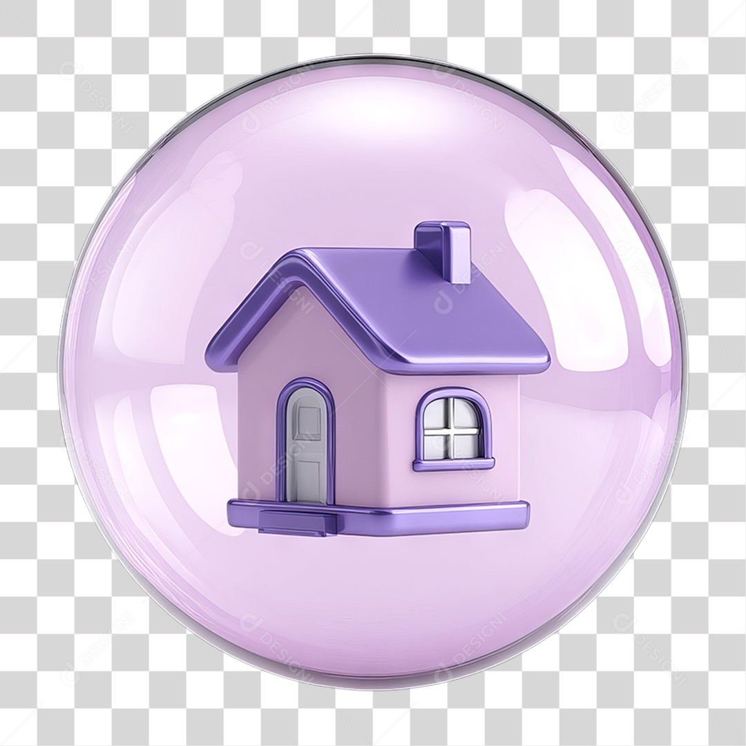 Ícone 3D de uma Casa Flutuando em uma Bolha PNG Transparente