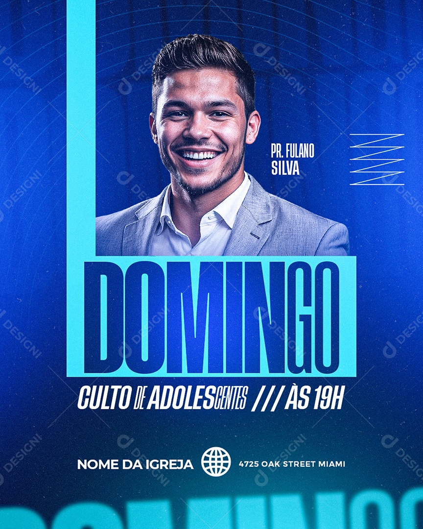 Feed Flyer Culto de Adolecentes Gospel Social Media PSD Editável