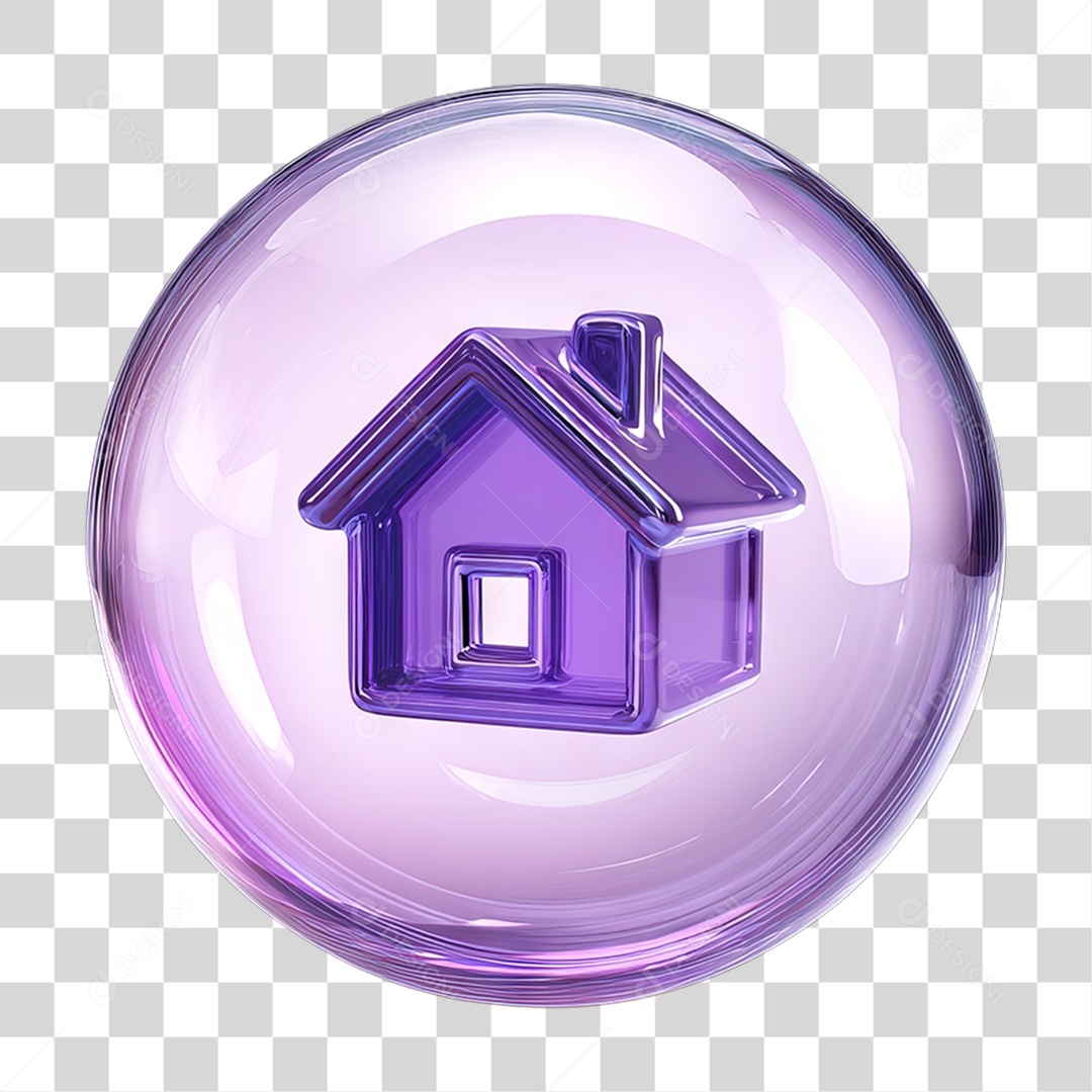 Ícone 3D de uma Casa Flutuando em uma Bolha PNG Transparente