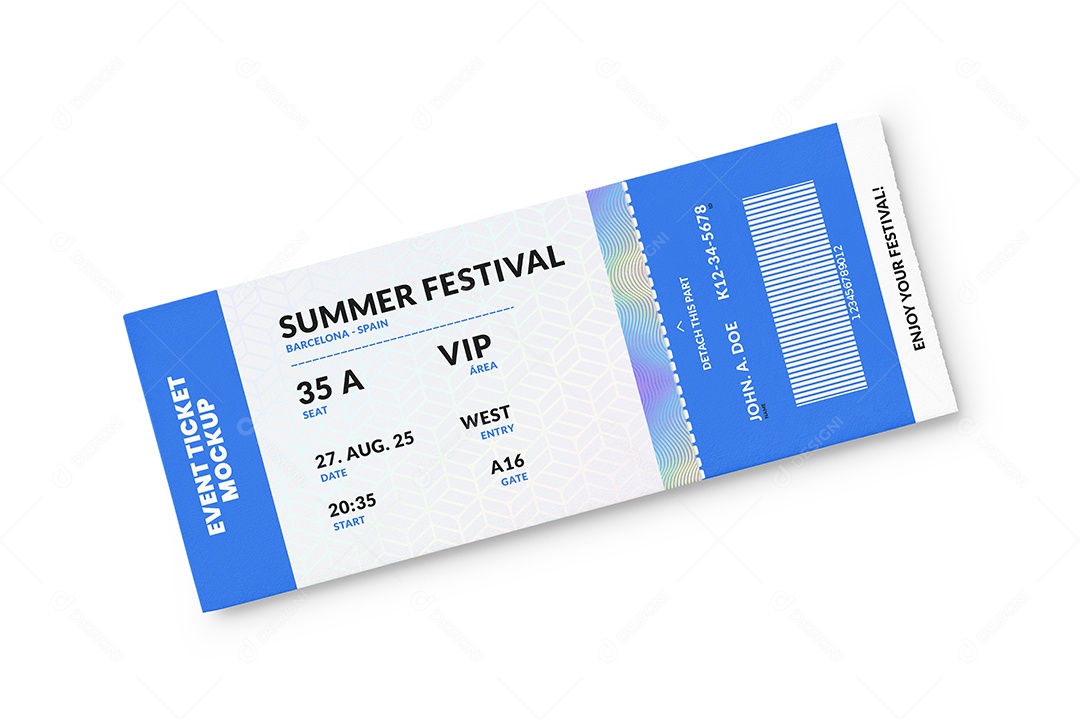 Bilhete de Evento PSD Editável Mockup