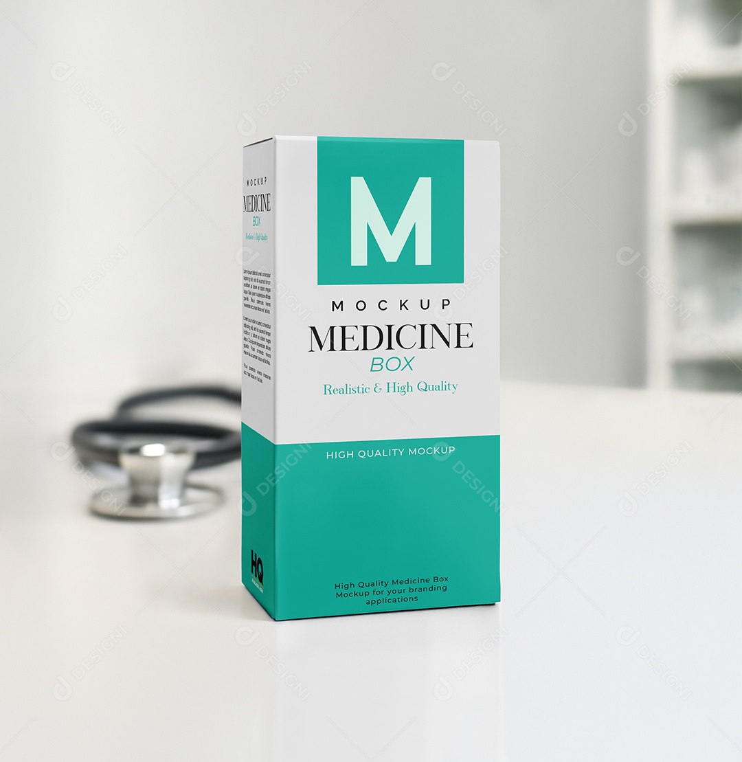 Caixa de Medicamento Mockup PSD Editável