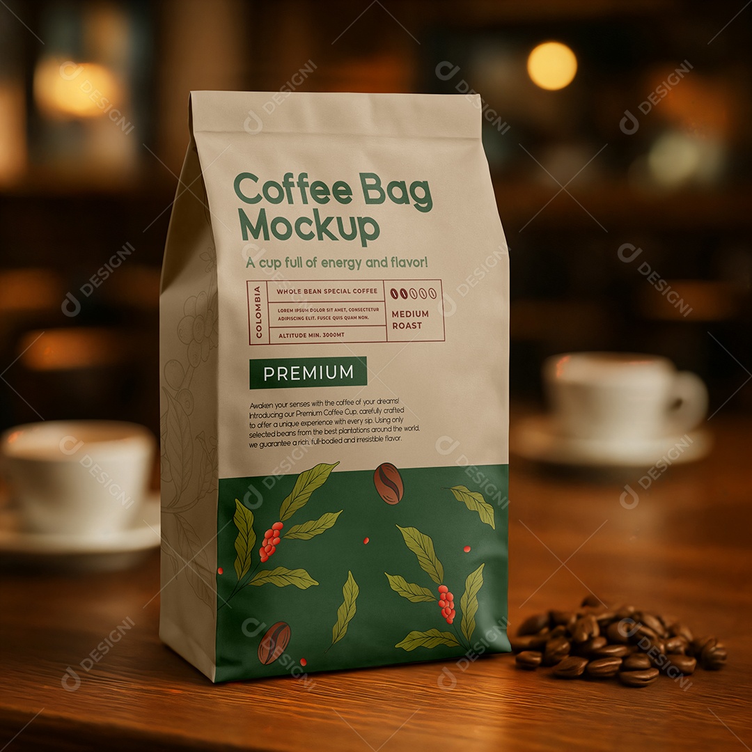 Mockup Embalagem de Café PSD Editável