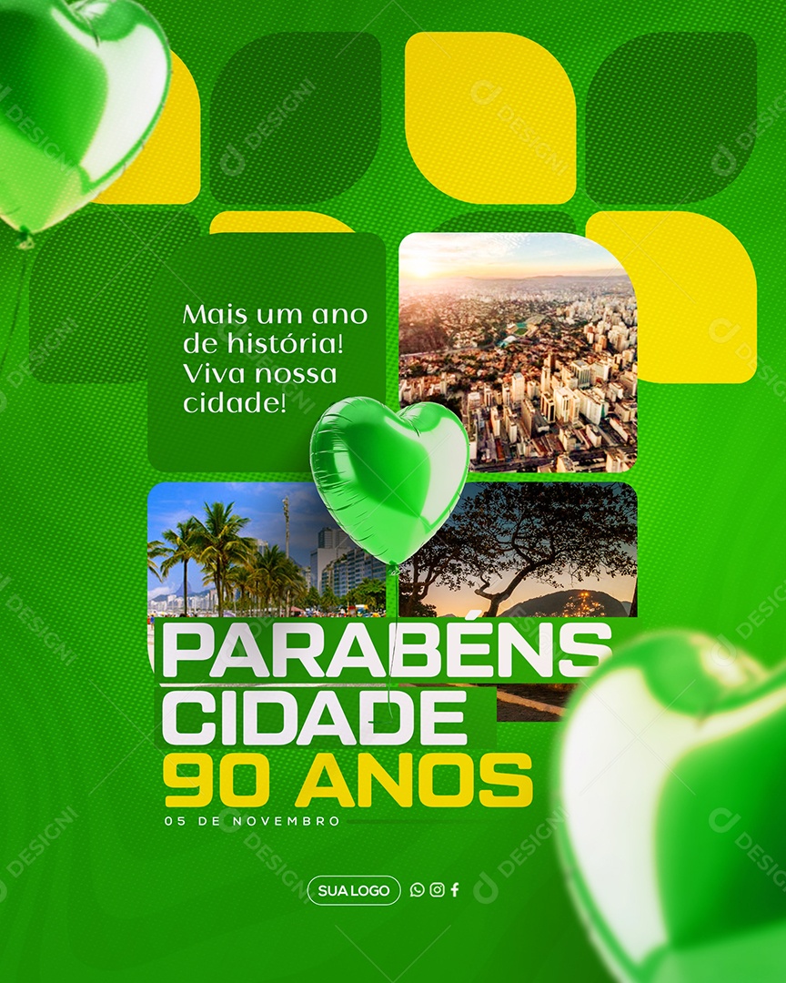 Parabéns Cidade 90 Anos Social Media PSD Editável