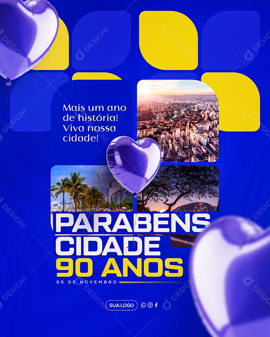 Parabéns Cidade 90 Anos Social Media PSD Editável