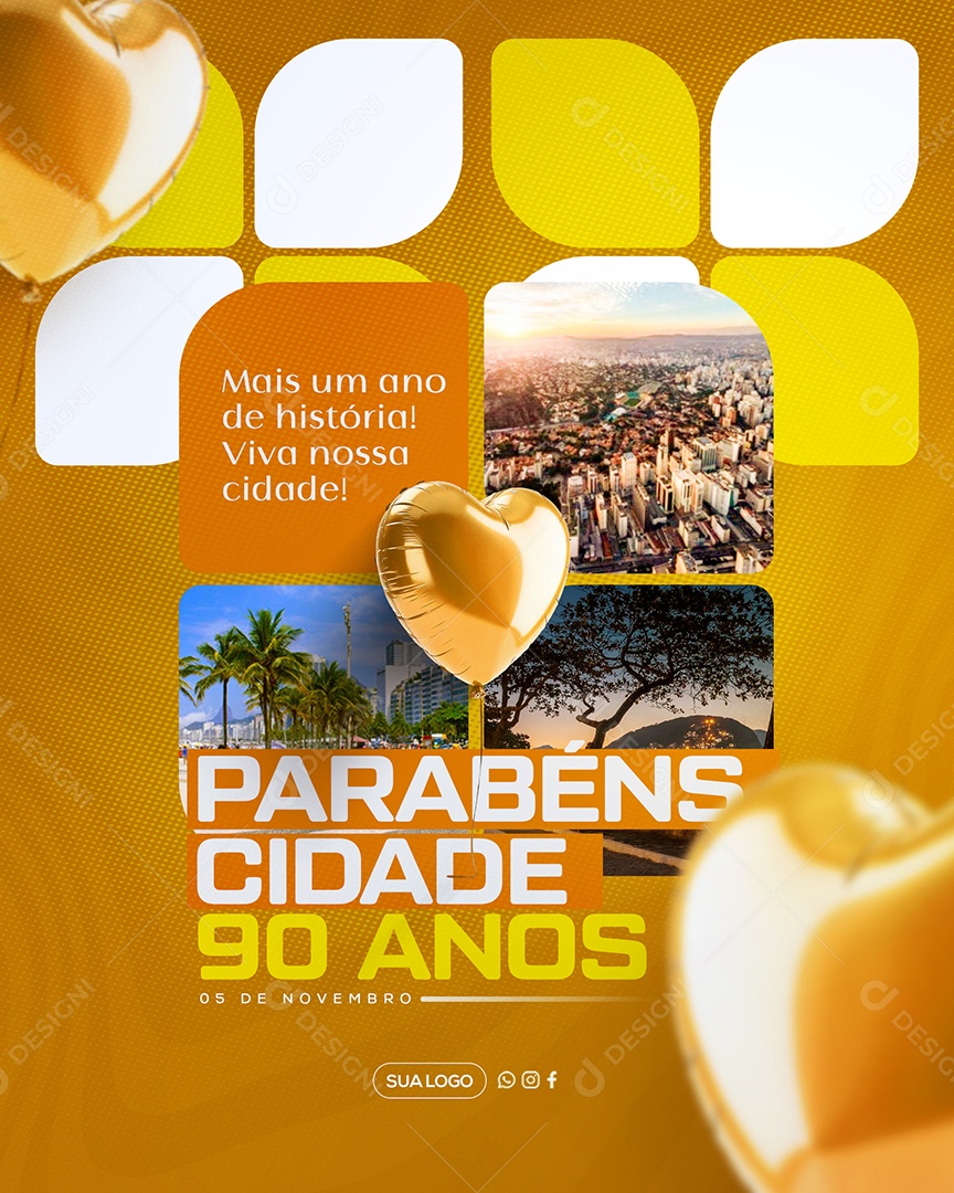 Parabéns Cidade 90 Anos Social Media PSD Editável