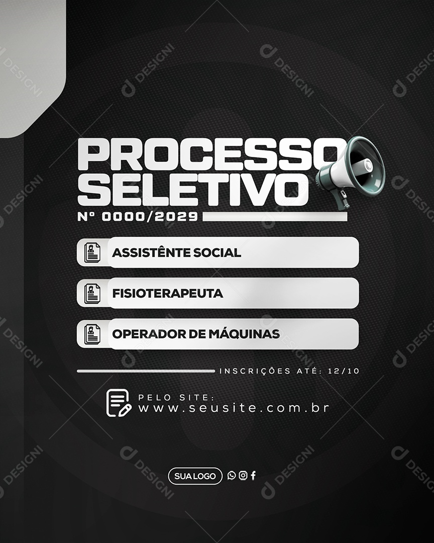 Processo Seletivo Inscrições Social Media PSD Editável
