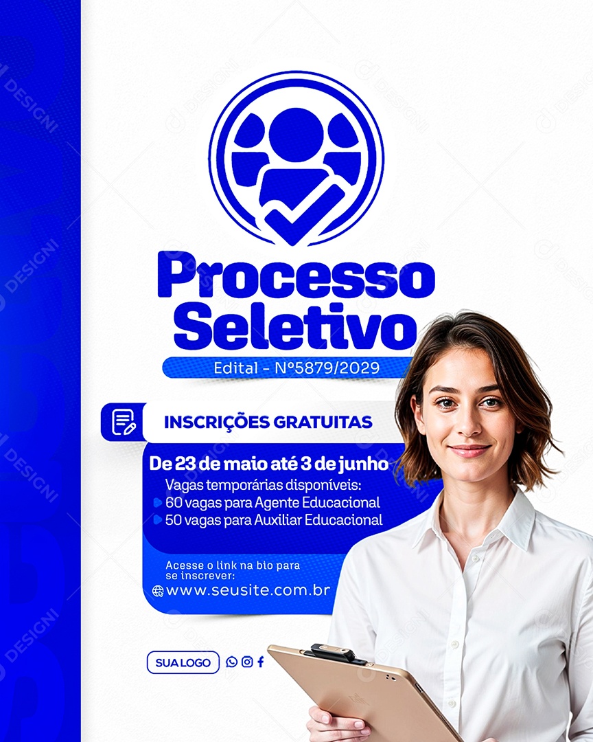 Processo Seletivo Inscrições Gratuitas Social Media PSD Editável