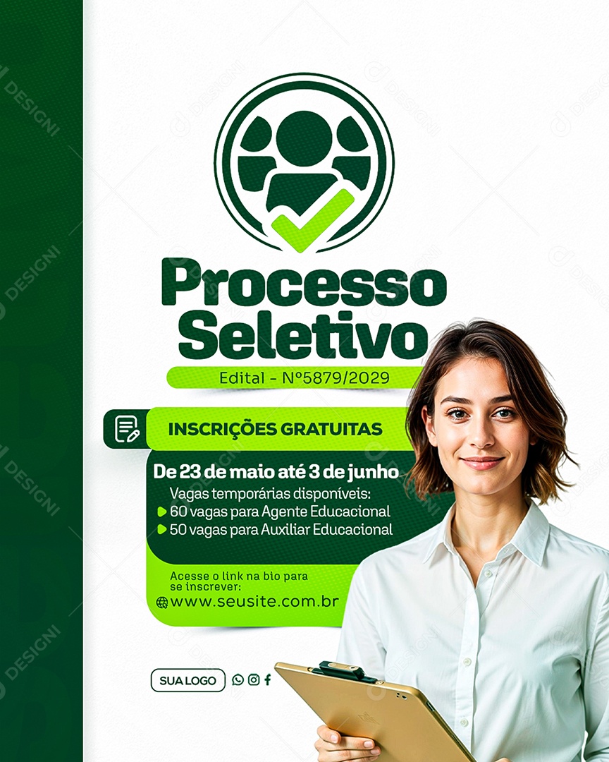 Processo Seletivo Inscrições Gratuitas Social Media PSD Editável