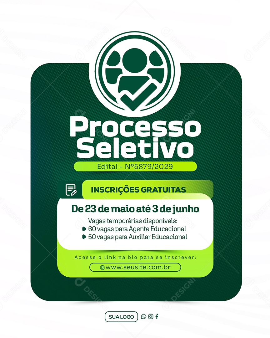 Processo Seletivo Inscrições Gratuitas Social Media PSD Editável