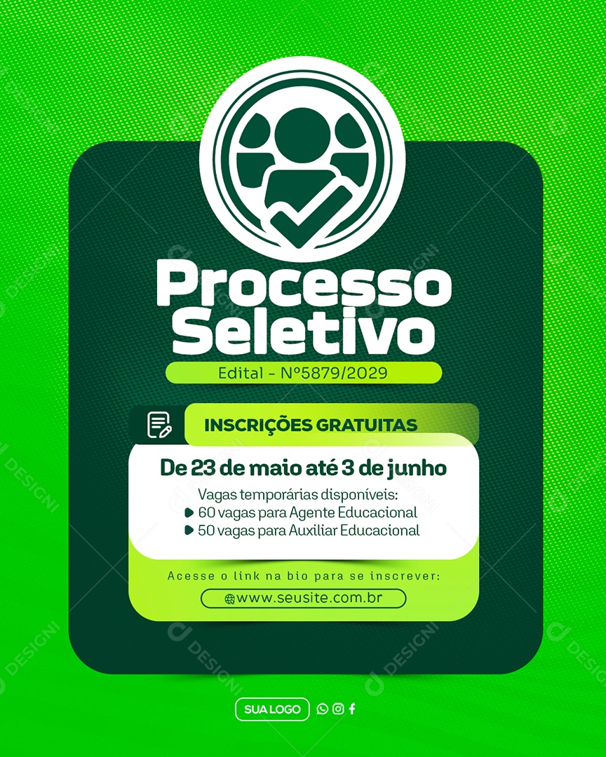 Processo Seletivo Inscrições Gratuitas Social Media PSD Editável