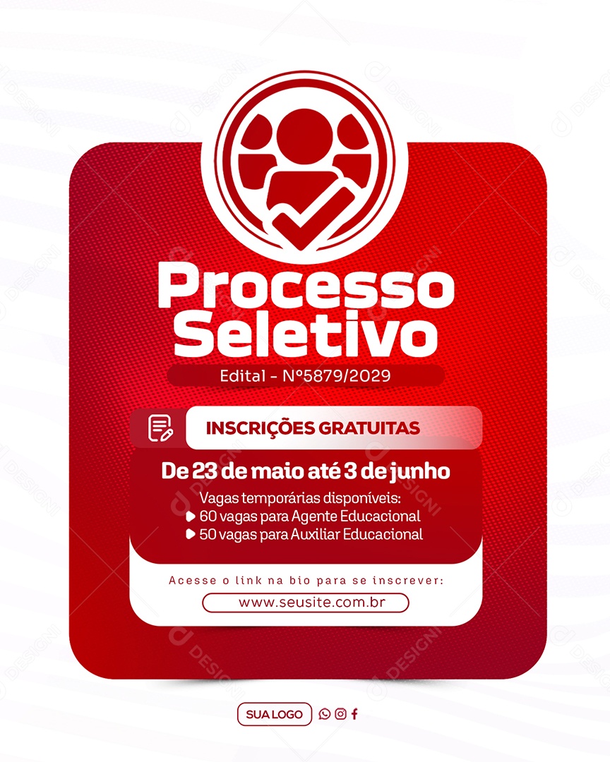 Processo Seletivo Inscrições Gratuitas Social Media PSD Editável