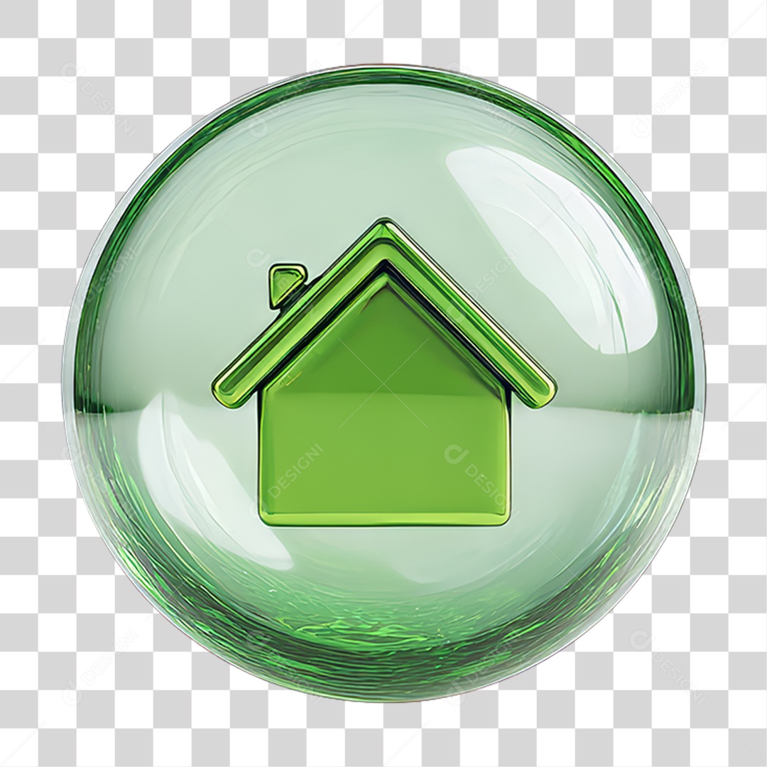 Ícone 3D de uma Casa Flutuando em uma Bolha PNG Transparente