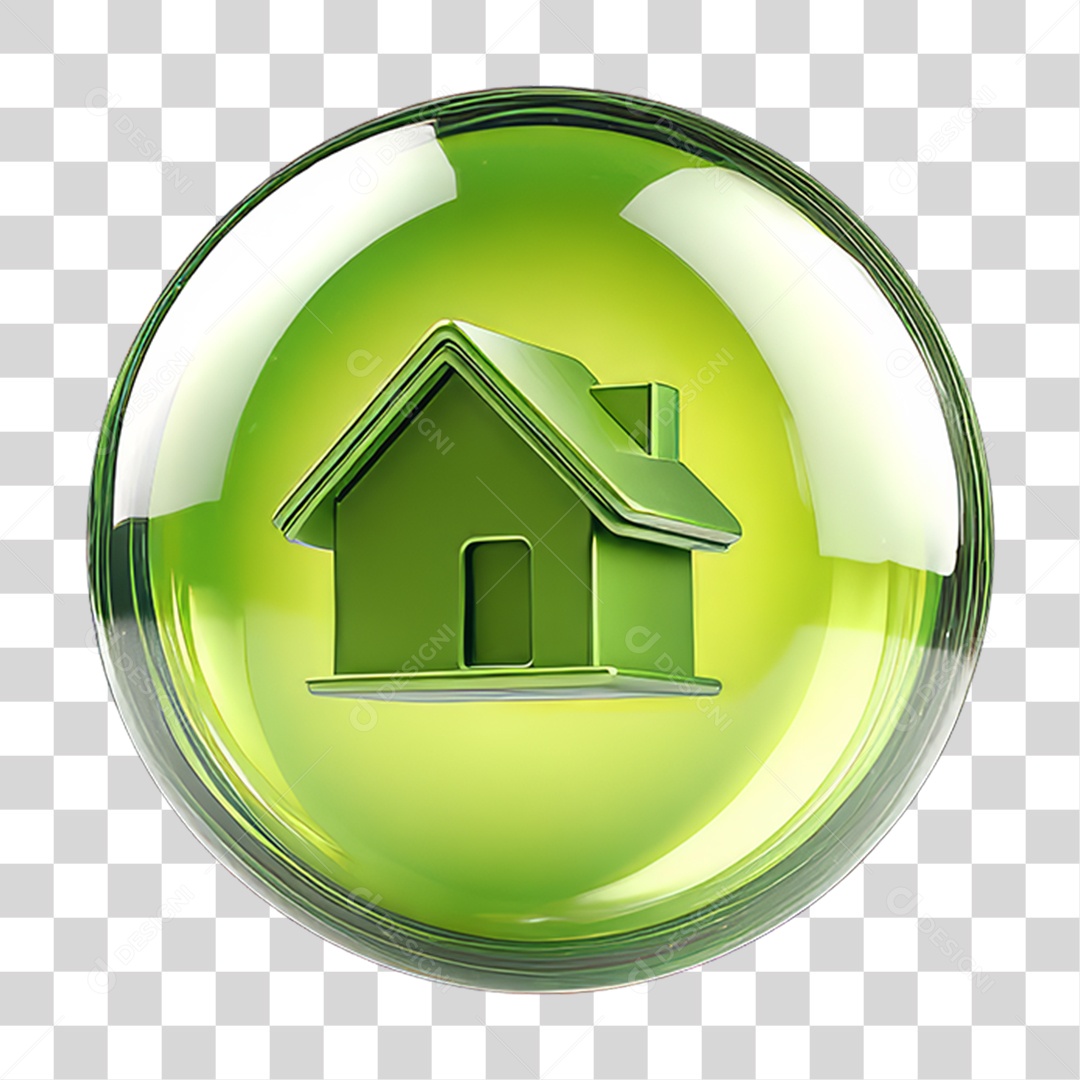 Ícone 3D de uma Casa Flutuando em uma Bolha PNG Transparente