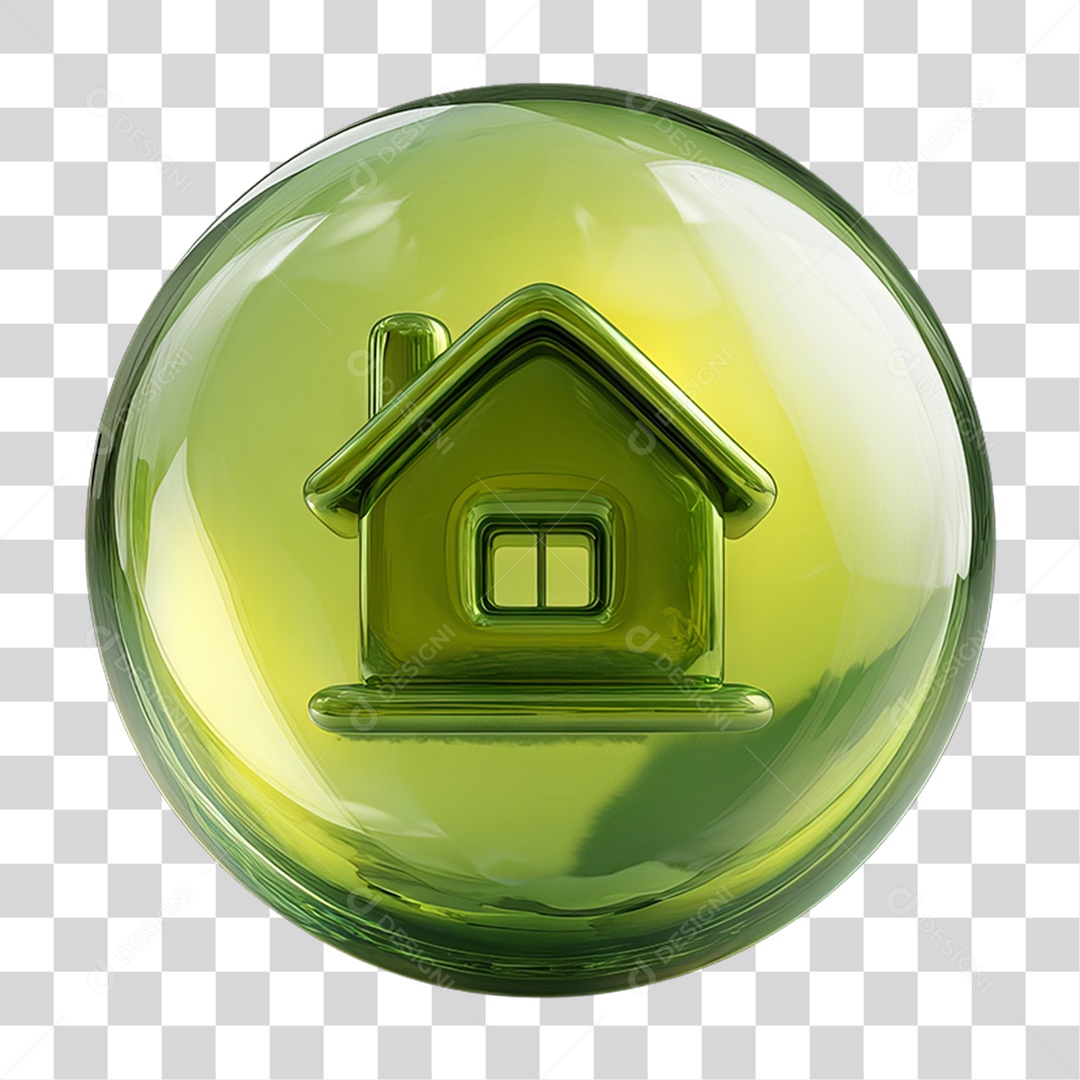 Ícone 3D de uma Casa Flutuando em uma Bolha PNG Transparente