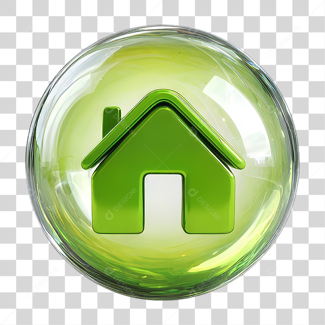 Ícone 3D de uma Casa Flutuando em uma Bolha PNG Transparente