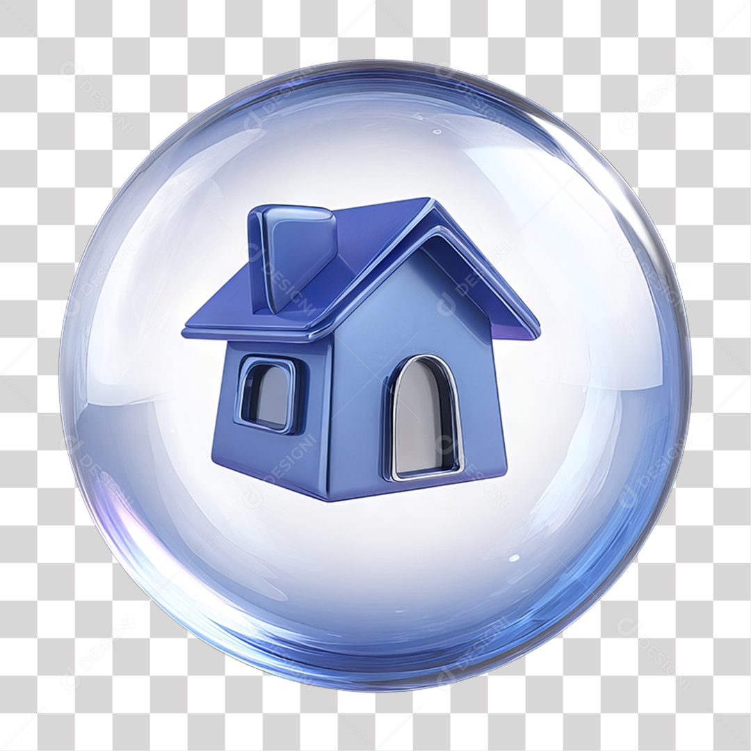 Ícone 3D de uma Casa Flutuando em uma Bolha PNG Transparente