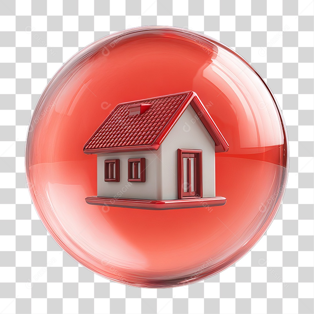 Ícone 3D de uma Casa Flutuando em uma Bolha PNG Transparente