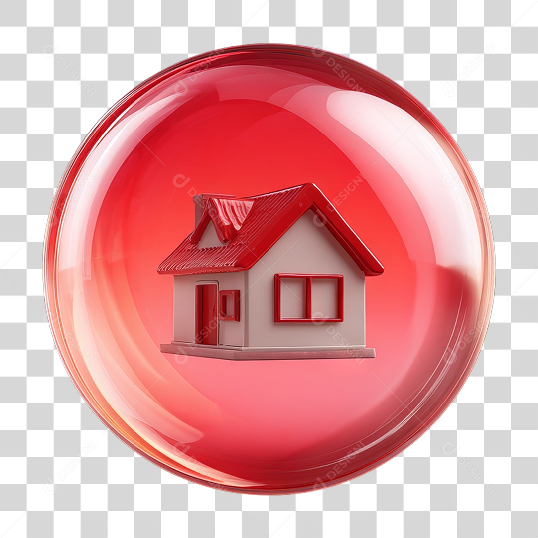 Ícone 3D de uma Casa Flutuando em uma Bolha PNG Transparente