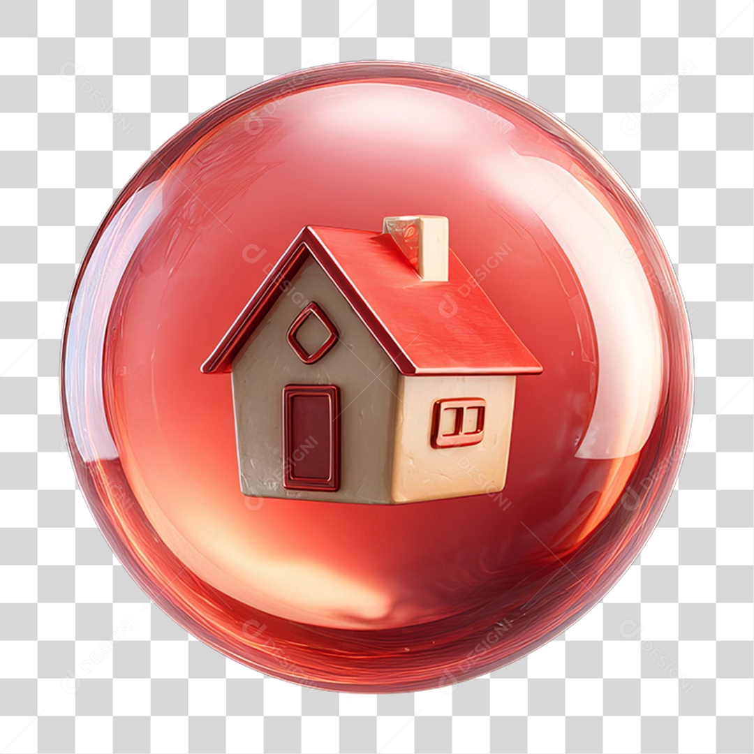 Ícone 3D de uma Casa Flutuando em uma Bolha PNG Transparente