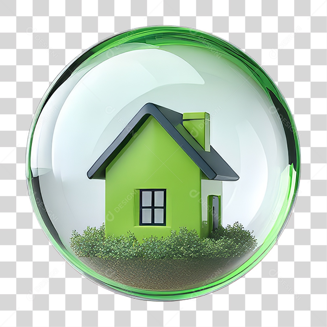 Ícone 3D de uma Casa Flutuando em uma Bolha PNG Transparente