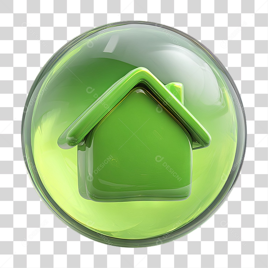 Ícone 3D de uma Casa Flutuando em uma Bolha PNG Transparente