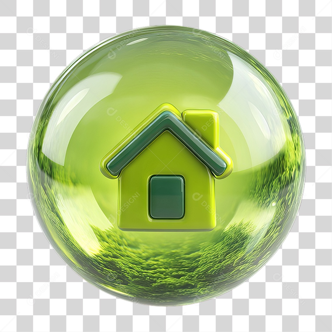 Ícone 3D de uma Casa Flutuando em uma Bolha PNG Transparente