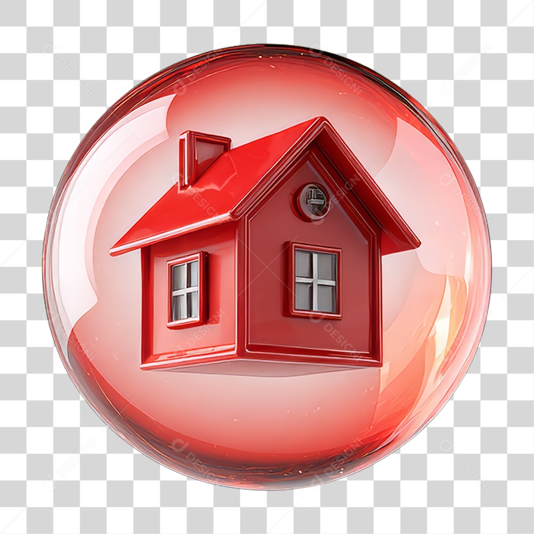 Ícone 3D de uma Casa Flutuando em uma Bolha PNG Transparente