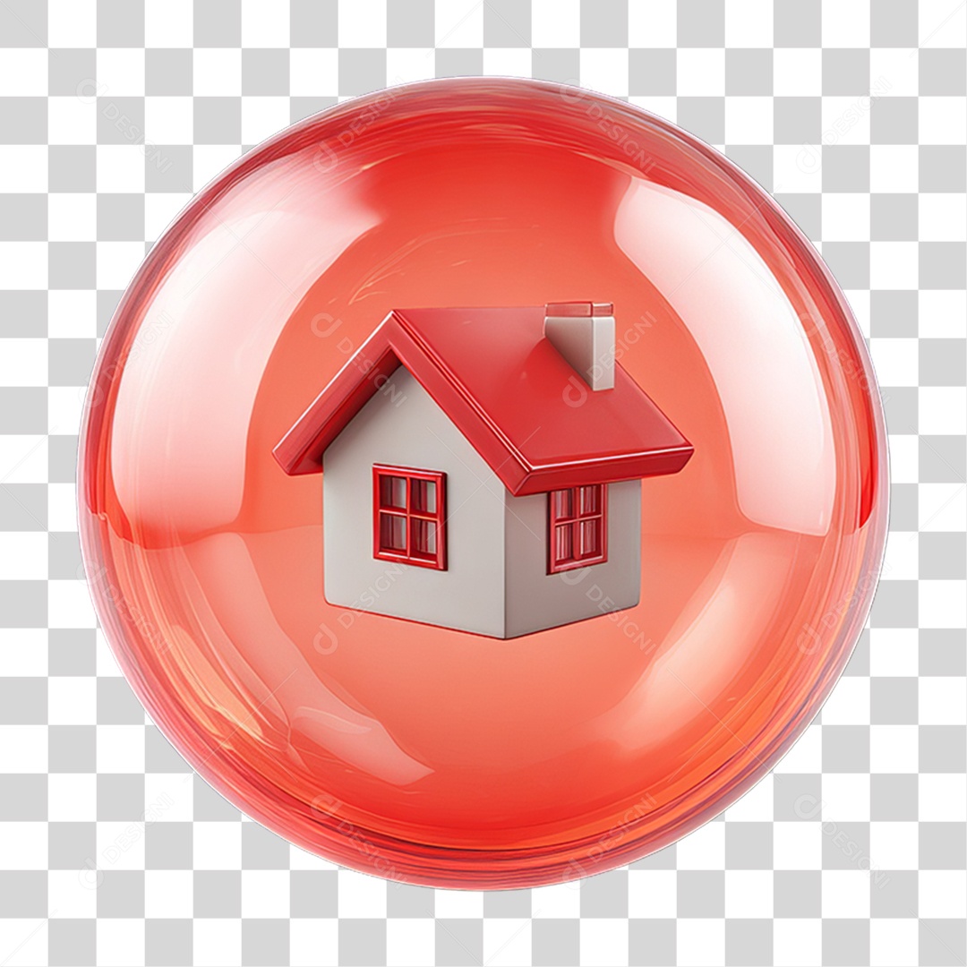 Ícone 3D de uma Casa Flutuando em uma Bolha PNG Transparente