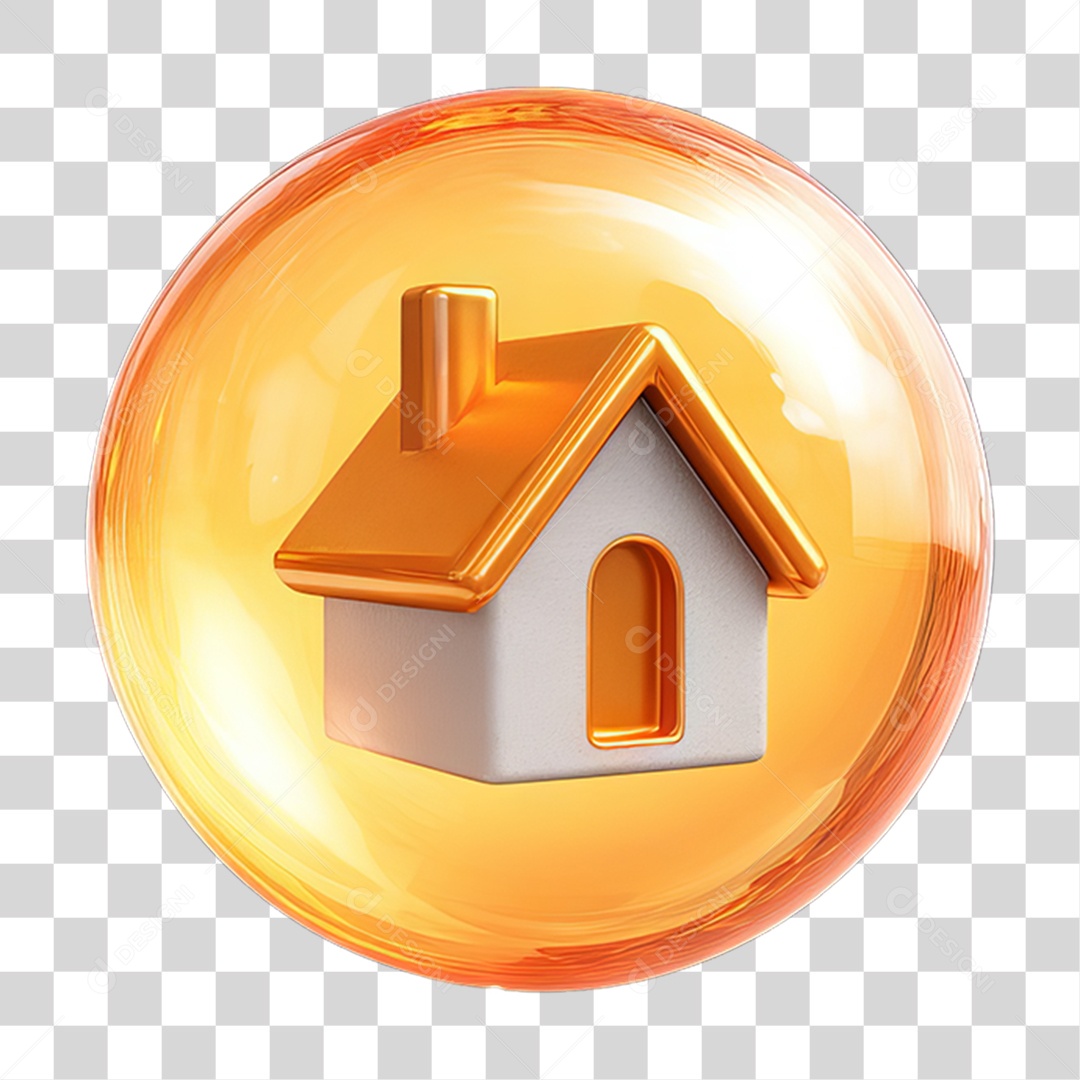 Ícone 3D de uma Casa Flutuando em uma Bolha PNG Transparente